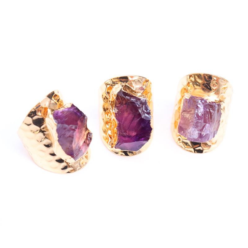 Geometric Pattern Women'S Copper Healing Inlay Geometric Natural Crystal Open Ring Healing Crystals Jewelry