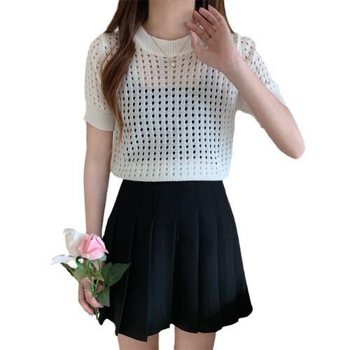 Pure Desire Short-Sleeve Hollowed Out Versatile Knit T-Shirt for Women 2025 Summer Thin Design Felt Minority Unique Top