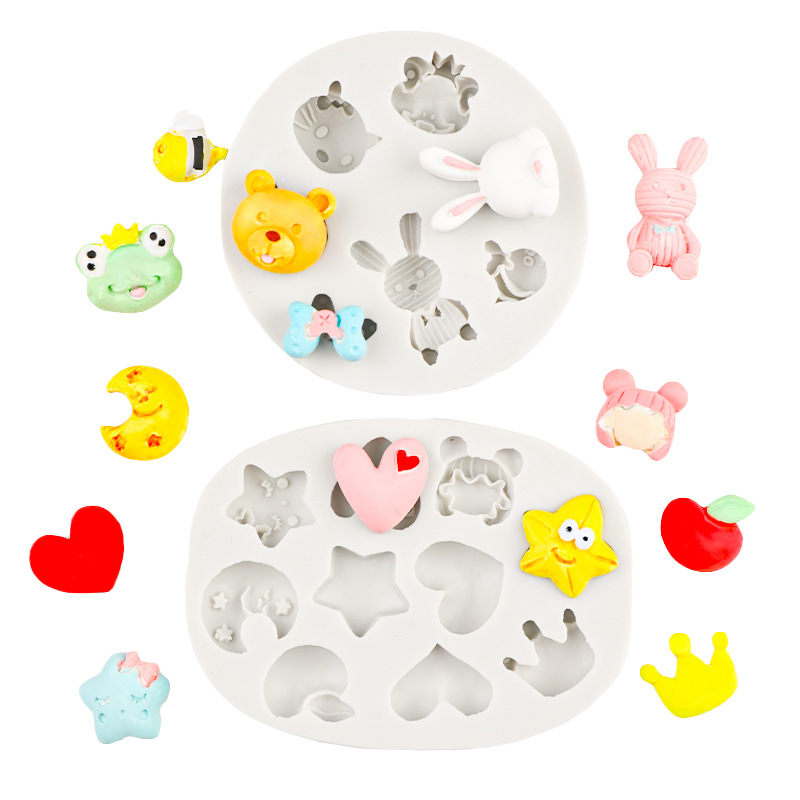 Cute osito forma de rana animal pequeño molde de silicona amor estrella dibujos animados chocolate epoxi yeso decoración