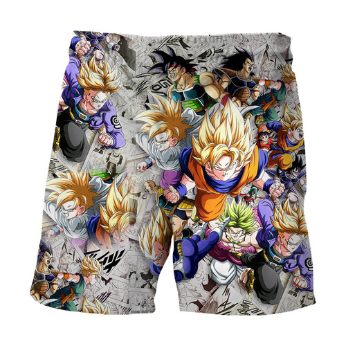 Summer European and American Dragon Ball Z and Naruto 3D Print Shorts, Loose Casual Pants, Japanese Anime Style Men's Beach Shorts