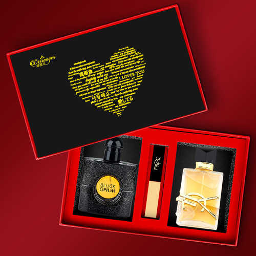 Di Xiang'er Chinese Valentine's Day Rose Gift Box Black Opium Liberty Ladies Lipstick Perfume Set Birthday Gift