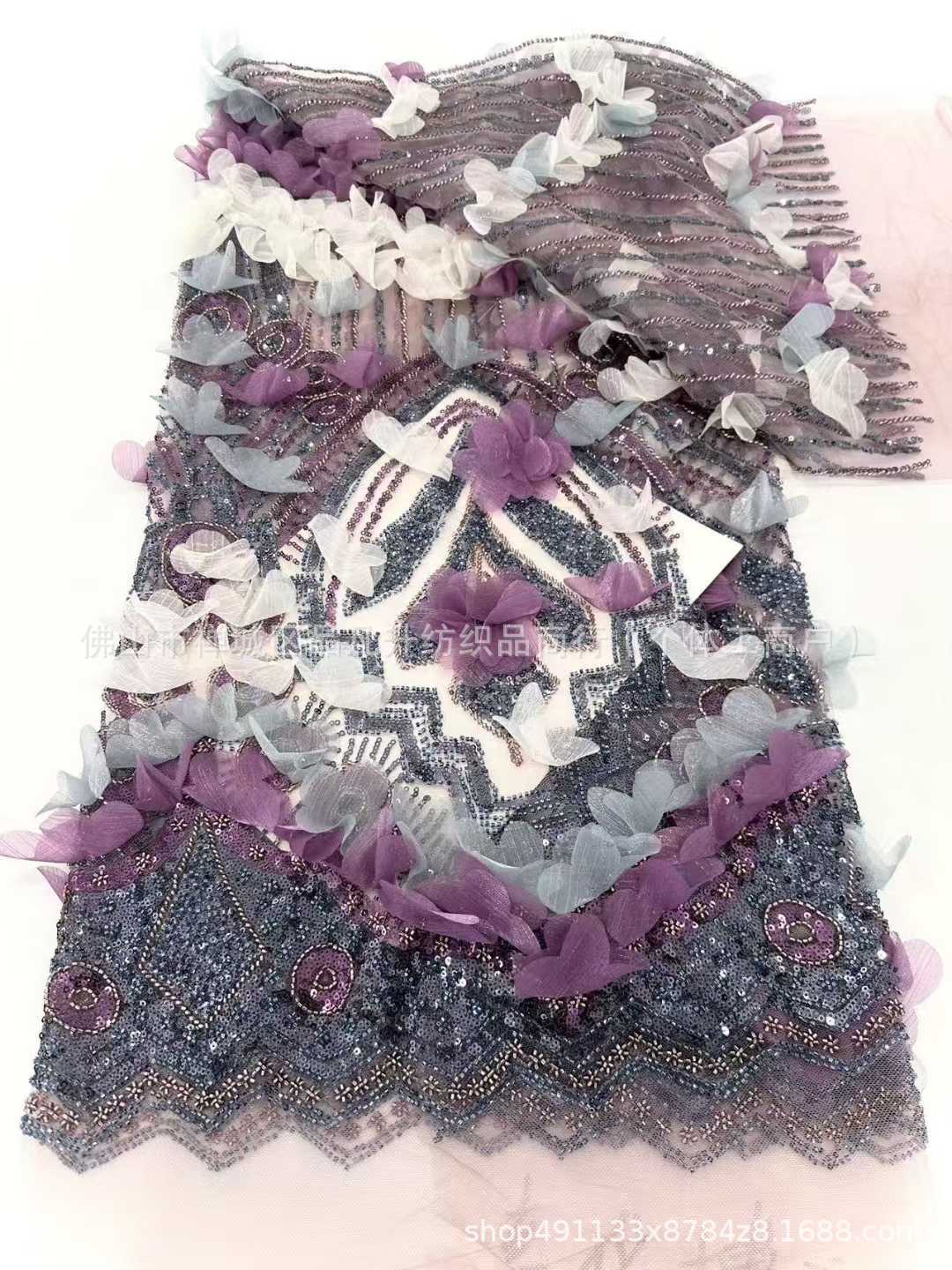 Gaoding Heavy Industry, apliques hechos a mano, tubo de cuentas, tela bordada, vestido de novia de moda transfronteriza, tela para niños