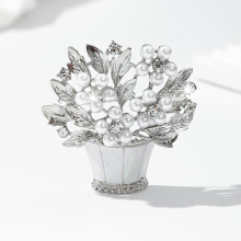 新款釉彩珍珠花朵胸针时尚花篮盆栽别针中古Vintage个性水钻配饰