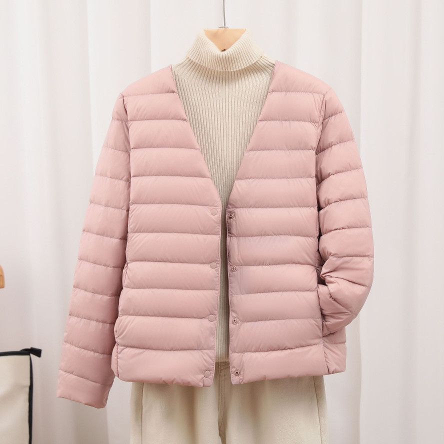 家轻薄羽绒服女内胆短款圆领大码秋冬新款白鸭绒无领外套源头工厂