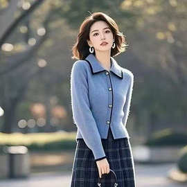 秋季新款高级感小香风今年流行的漂亮显瘦长袖针织开衫上衣女优雅