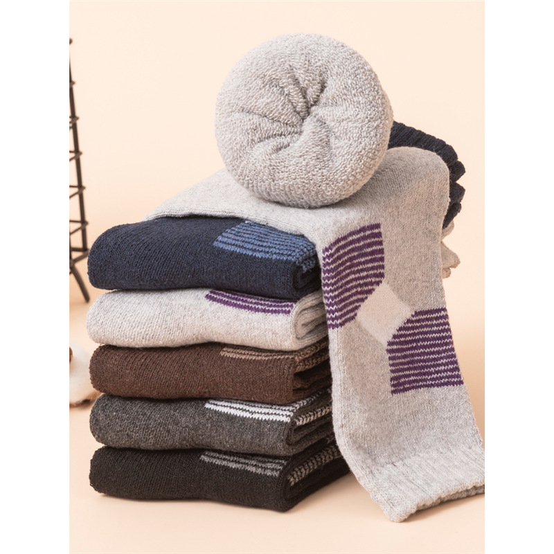 襪子秋冬季男襪羊毛襪復古加厚加絨毛圈保暖抗寒中筒襪針織