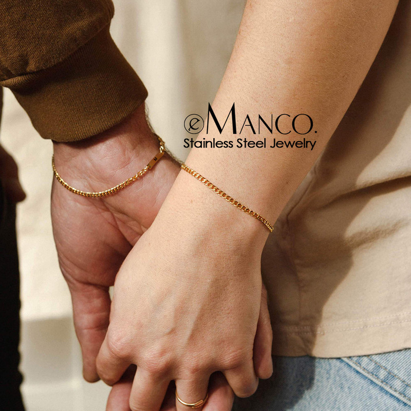 Emanco Stainless Steel Gold-Plated Bracelet Fashionable Cuban Chain Bracelet Cross-Border New Product Engraved Hand Jewelry Wholesale