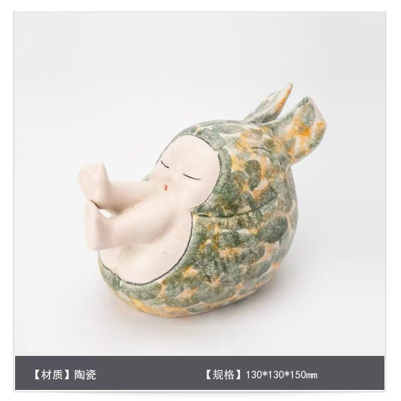 景德镇纯手工陶瓷侘寂风花瓶卡通摆件送礼趣味客餐桌软装花器饰品|undefined