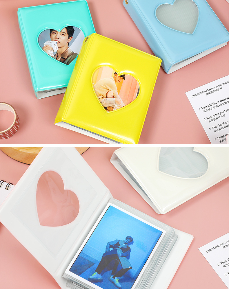 Wholesale Hollowed Heart Shape Mirror 3-inch Single Grid Polaroid Photo Album Star-chasing Aidou Album Mini Truck Storage Book display picture 1