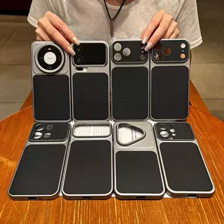 适用于苹果16PROMAX大视窗IPhone17男士高端商务菱纹皮手机壳批发