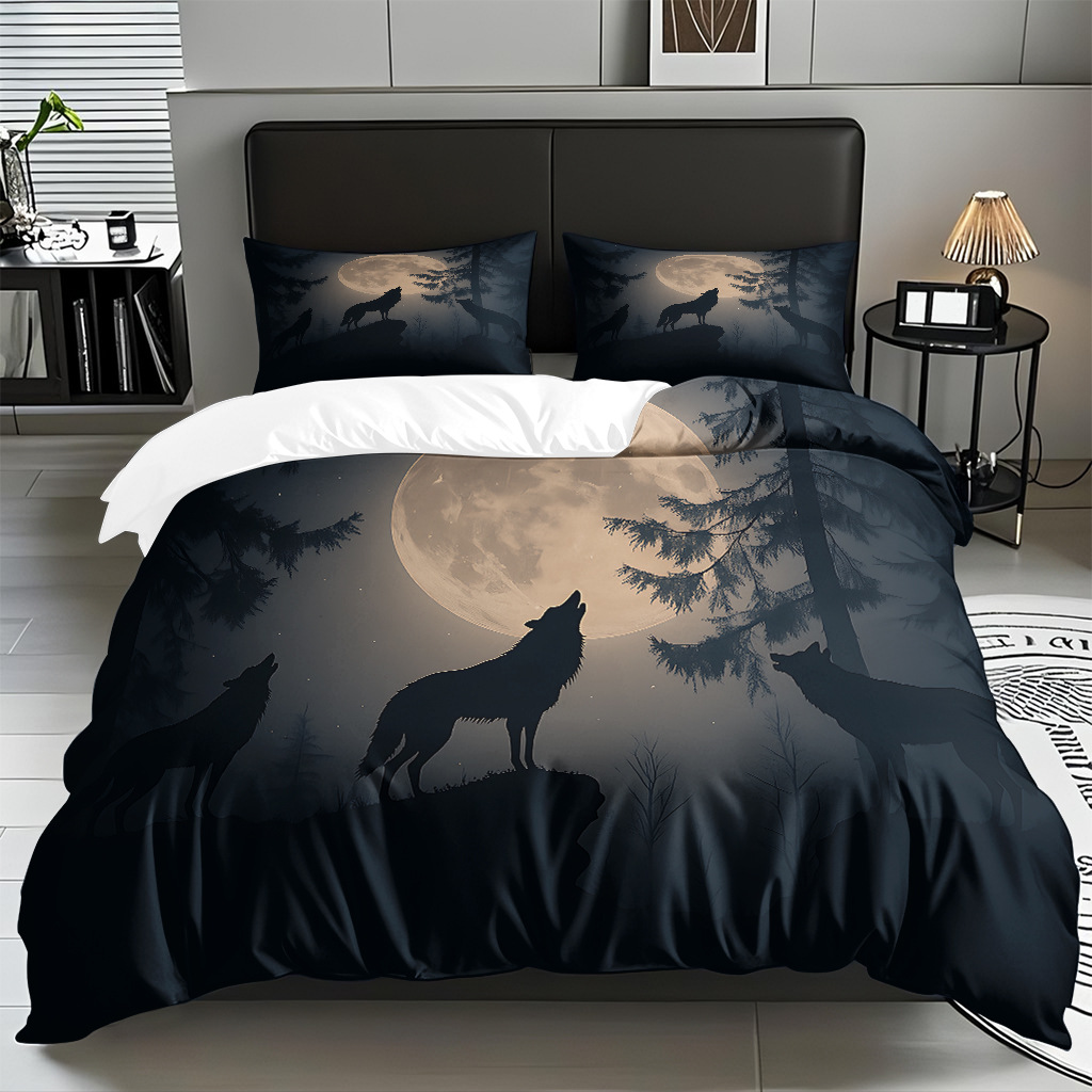 TEMU / JIT adaptado al patrón de lobo impresión digital set edredón molido textil transpirable para dibujar puede hacer