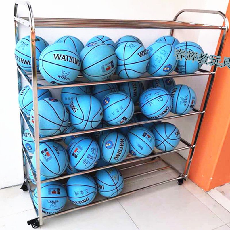 jardín de infantes carro de baloncesto de acero inoxidable grueso almacenamiento cesta de baloncesto móvil marco de baloncesto plegable carro de carga