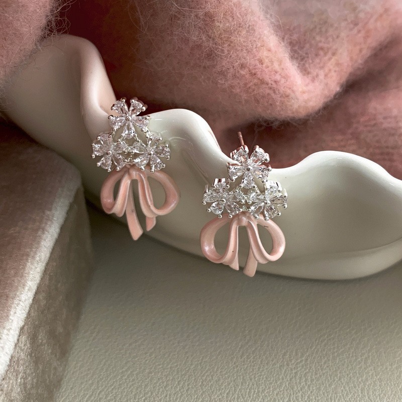 Aguja de plata Corea del Sur diamante Opal flor pendientes diseño fresco Rosa pendientes moda pendientes dulces al por mayor