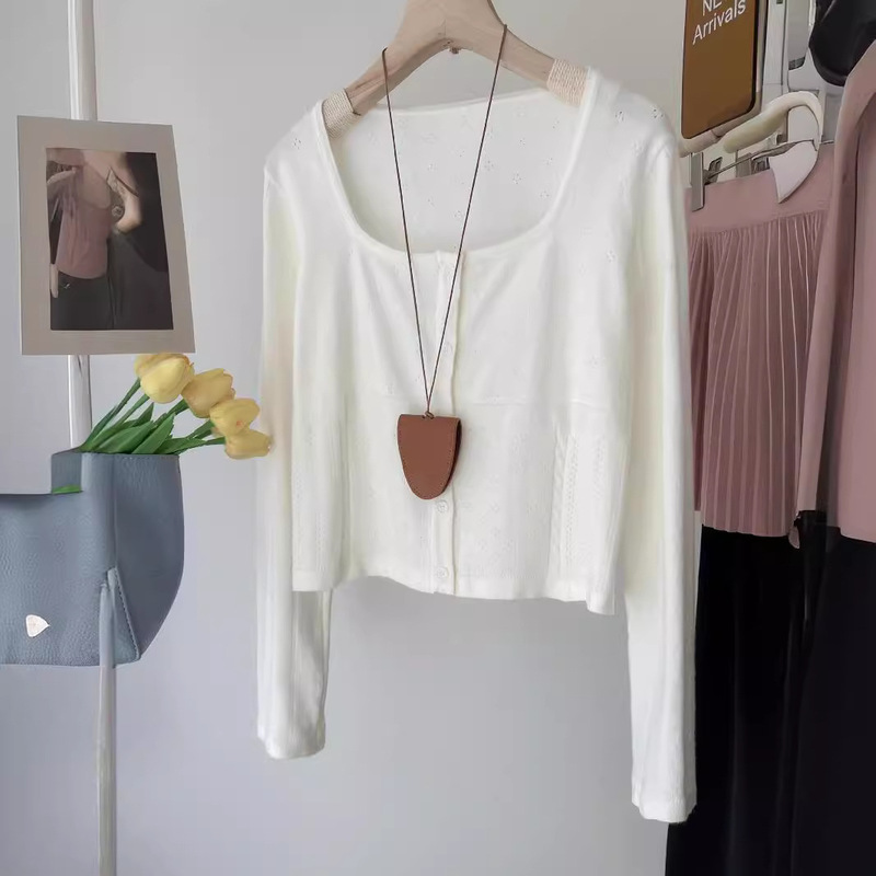 Real shot ~ hollow wool knitted cardigan wear thin