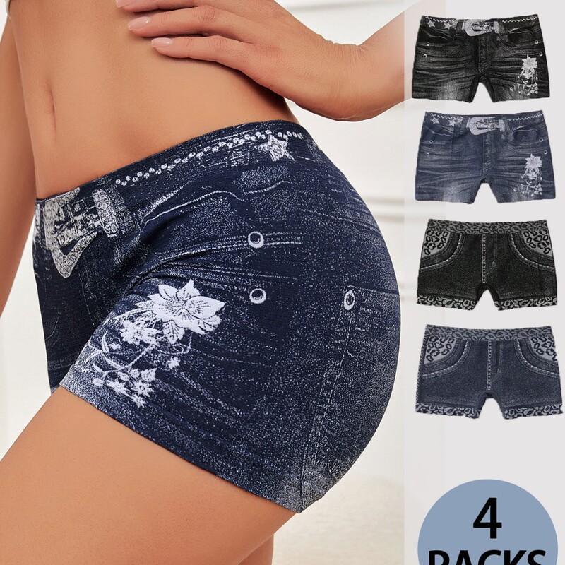 Cross-Border European and American Women's Seamless Faux Denim Butt-Lifting Breathable Mid-Waist Leggings That Can Be Worn as Outerwear or as Underwear