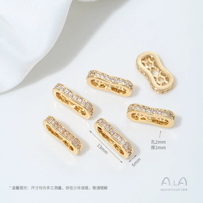 14K Gold-Filled Double-Row and Triple-Row Spacer Beads Peanut Diamond Ring Spacer DIY Pearl Bracelet Necklace Jewelry Accessory Materials (Zərgərlik ara hissələri) - 14k-double-row-zircon-spacer-1-piece