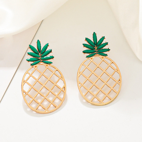 European and American ins hollow pineapple earrings for women sweet and fresh inlaid zircon fruit earrings cross-border hot selling earrings