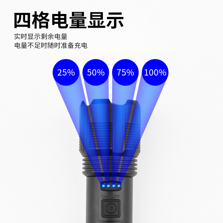 LED Flashlight Type-C Rechargeable Aluminum Alloy Tactical Portable Waterproof Outdoor Zoom Strong Light P50 Flashlight