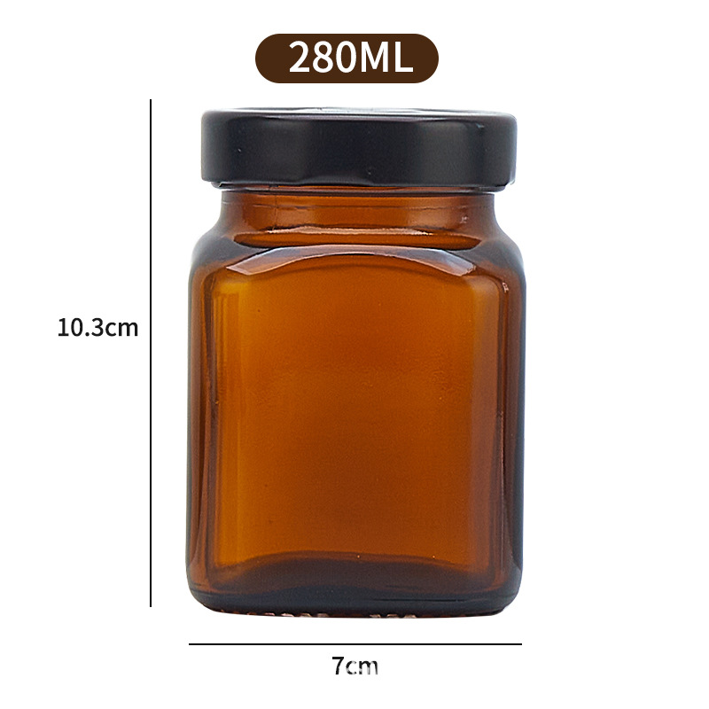 Botella mayorista botella cuadrada de vidrio de té botella de seis bordes botella de sellado de alimentos botella de pasta de acari envasada en botella Yuling