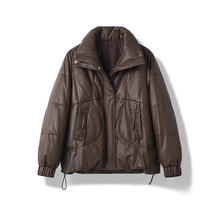 海宁2025冬季棕色真皮皮衣女短款小个子绵羊皮羽绒服宽松大码外套