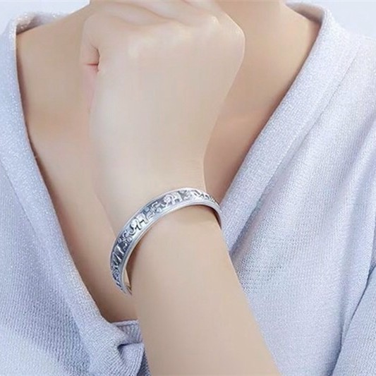 Retro plata tailandesa auspiciosa elefante hermoso significado abierto anillo de brazalete encantador brazalete de escritura Dorouni