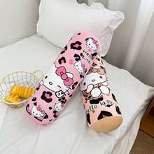 豹纹粉咖秋冬ins甜美风Hellokitty猫咪圆柱抱枕安抚睡觉毛绒玩偶~