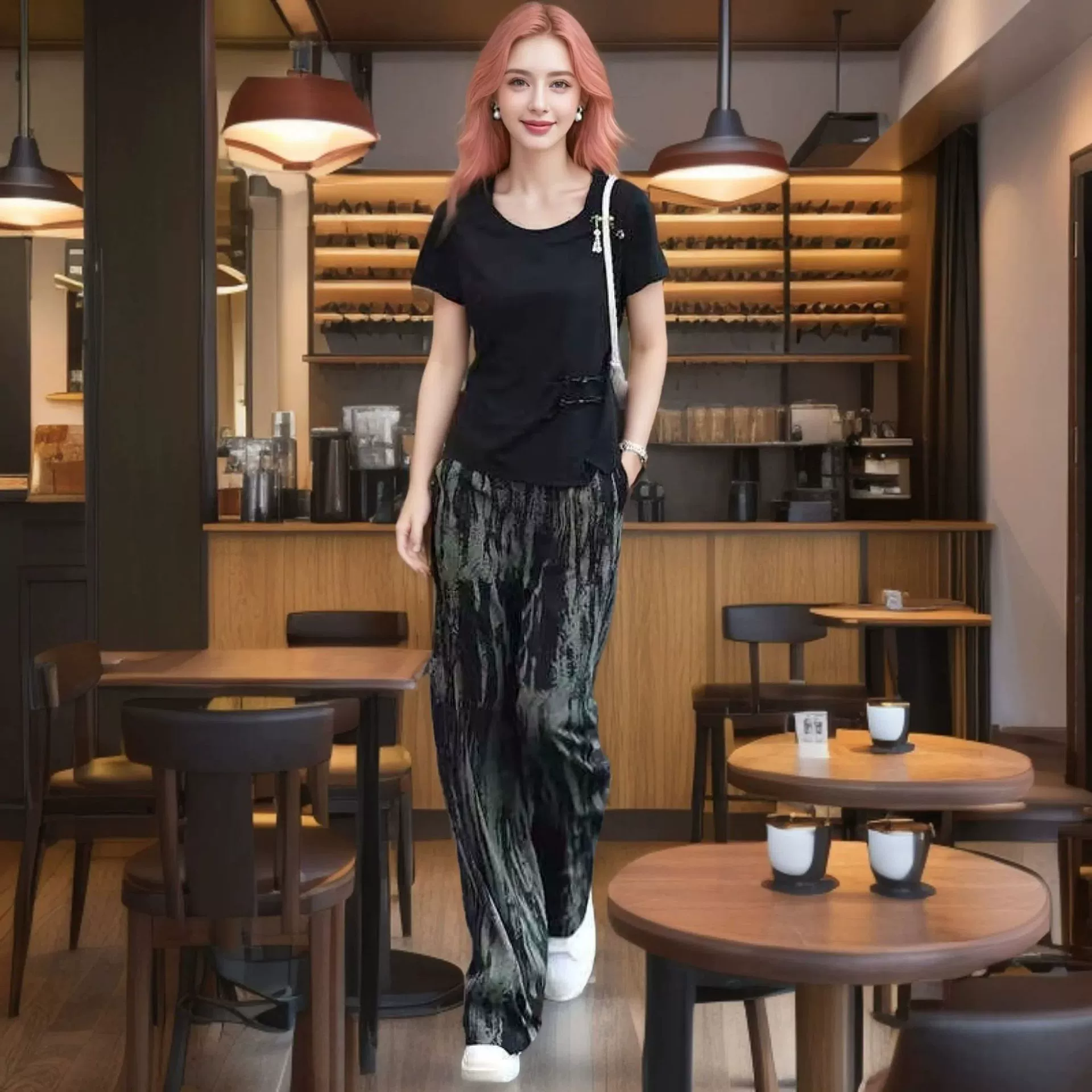 Летние тонкие брюки-палаццо из льняной ткани с высокой талией, в стиле тай-дай, для невысоких людей, модные,  новая модель 2025 года,  кросс-бордер.