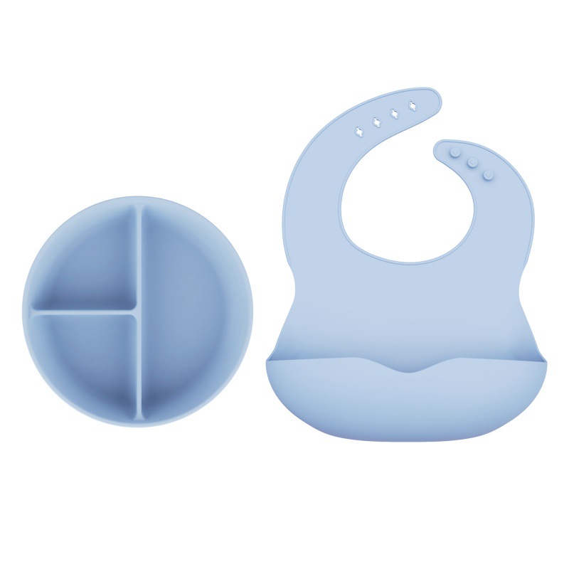 Alimentos de silicona set de cubiertos para niños cucharas blandas tenedor ventosa cuenco divisor de platos de comedor bib puede personalizar caja de regalo