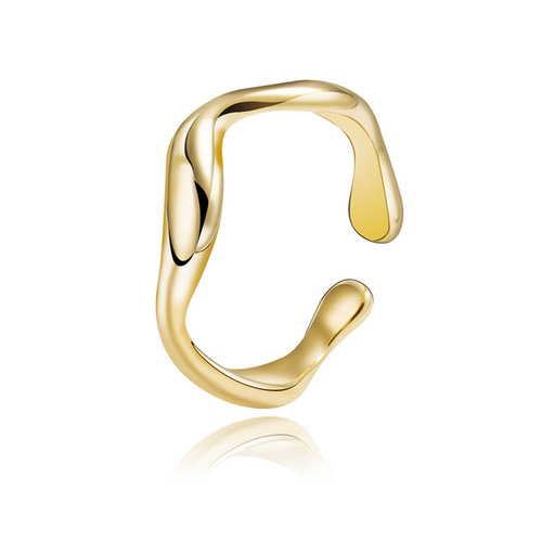 Minimalist irregular fluid line titanium steel ring for women, advanced photosensitive surface plated with 18K gold, long-lasting color retention and adjustable
