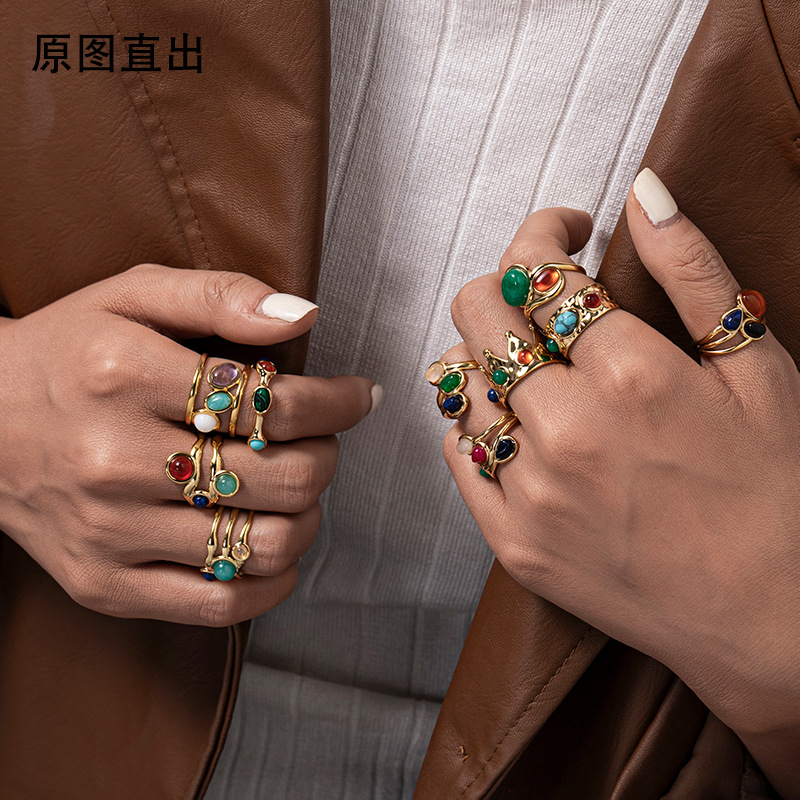 TENA Europa y América retro nicho español diseño de piedra natural anillo de mujer vintage corte joyas al por mayor