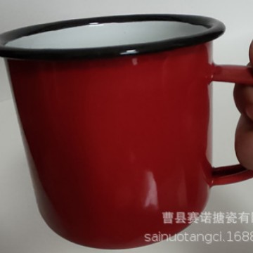 Taza de esmalte engrosada transfronteriza Taza de esmalte de 0,5mm Taza de té de cerámica personalizada Taza taza de café de impresión