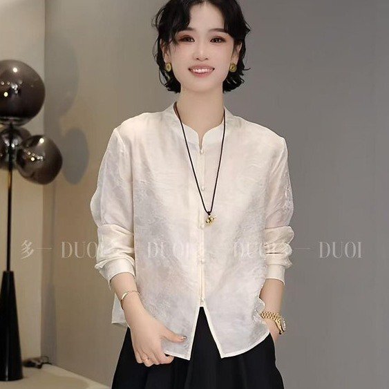 Dropshipping Live-Stream Hot-Selling Fashion Stand-Collar Jacquard Solid Color Versatile Chinese Style Shirt 2026 Spring New Model