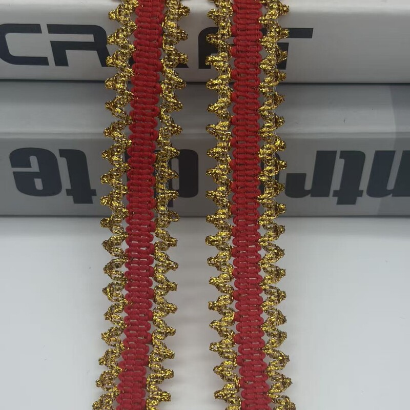 2.2cm Red and Gold Centipede Edge Ribbon, Gold Thread Wave Lace, Decorative Ribbon for Hanfu and Qipao Dresses, Clothing Accessories 2.2cm Red and Gold Centipede Edge Ribbon, Gold Thread Wave Lace, Decorative Ribbon for Hanfu and Qipao Dresses, Clothing Accessories