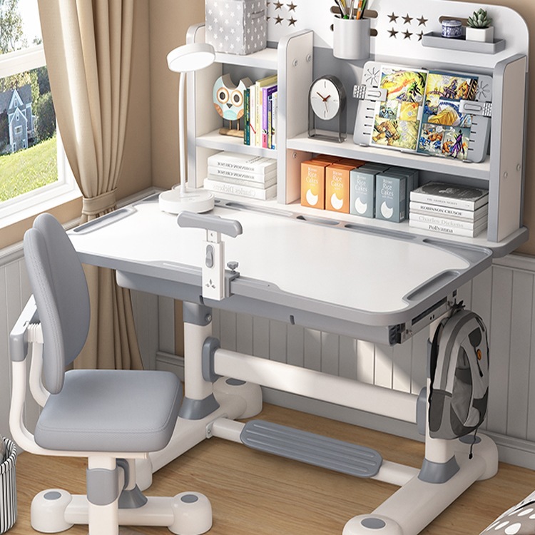Children's Study Table, Primary School Student Writing Desk, Home Toddler Desk and Chair Set, Boy and Girl Liftable Table