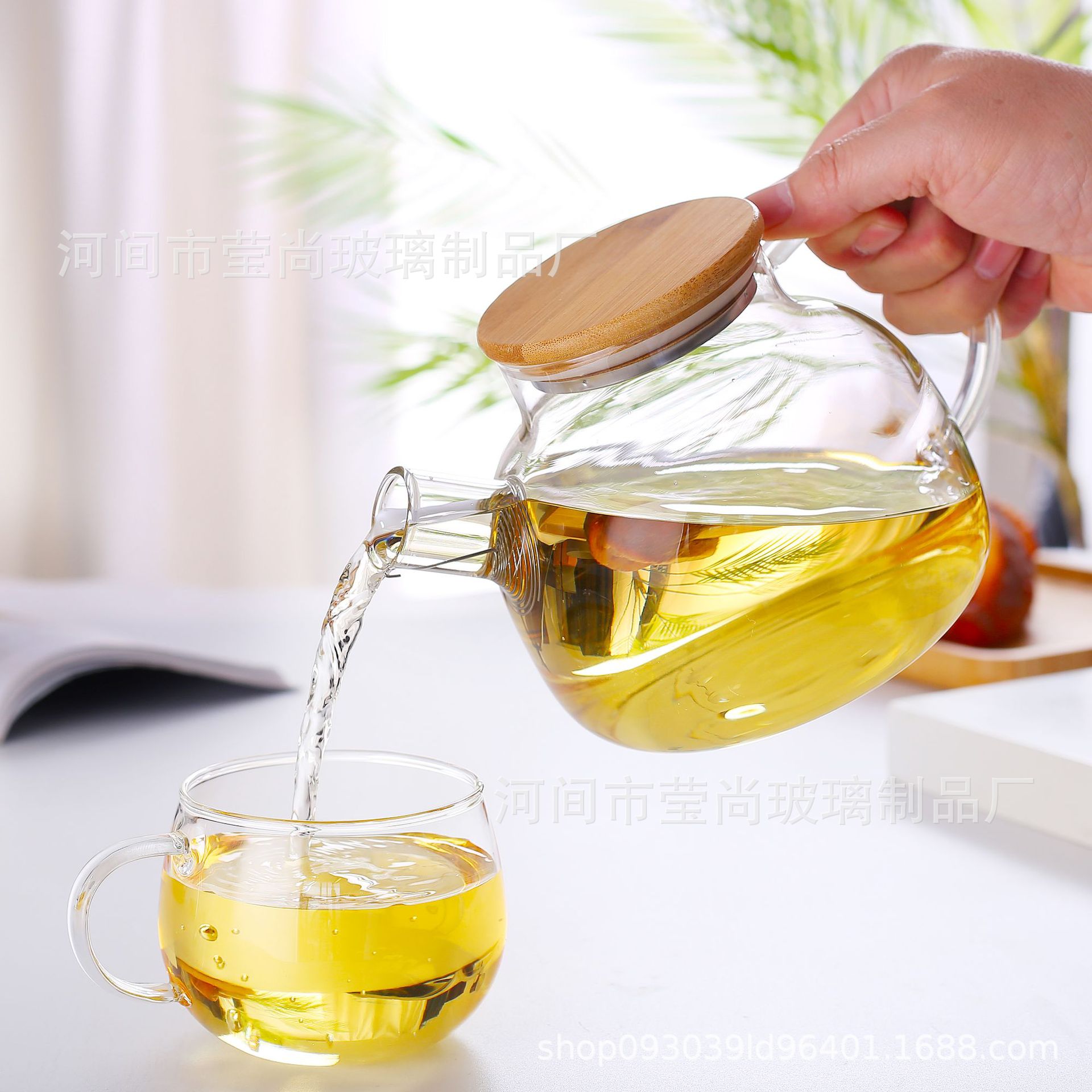 tapa de bambú gruesa tetera de agua de vidrio tetera de té tetera de agua fría de vidrio de alto silicio tetera de agua fría tetera de agua fría tetera de gran capacidad tetera de agua