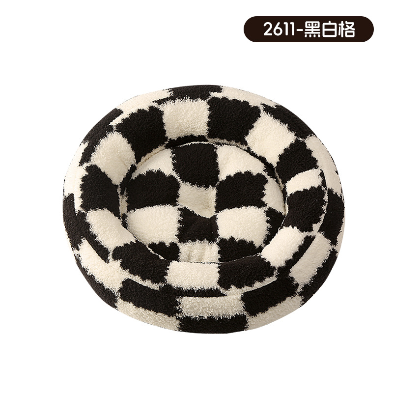 Round nest short hair-black and white grid 2611 / Diameter 40cm