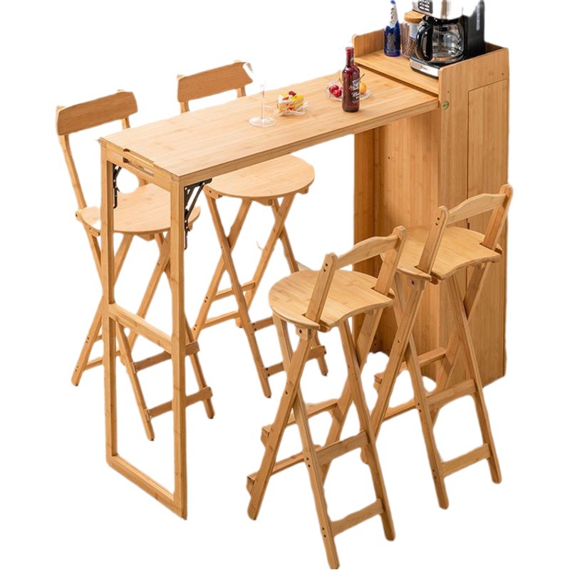 Mesa de Bar plegable de madera maciza de estilo japonés, gabinete de comedor de ratán Partición doméstica integrada mesa de comedor multifuncional mesa de isla retráctil