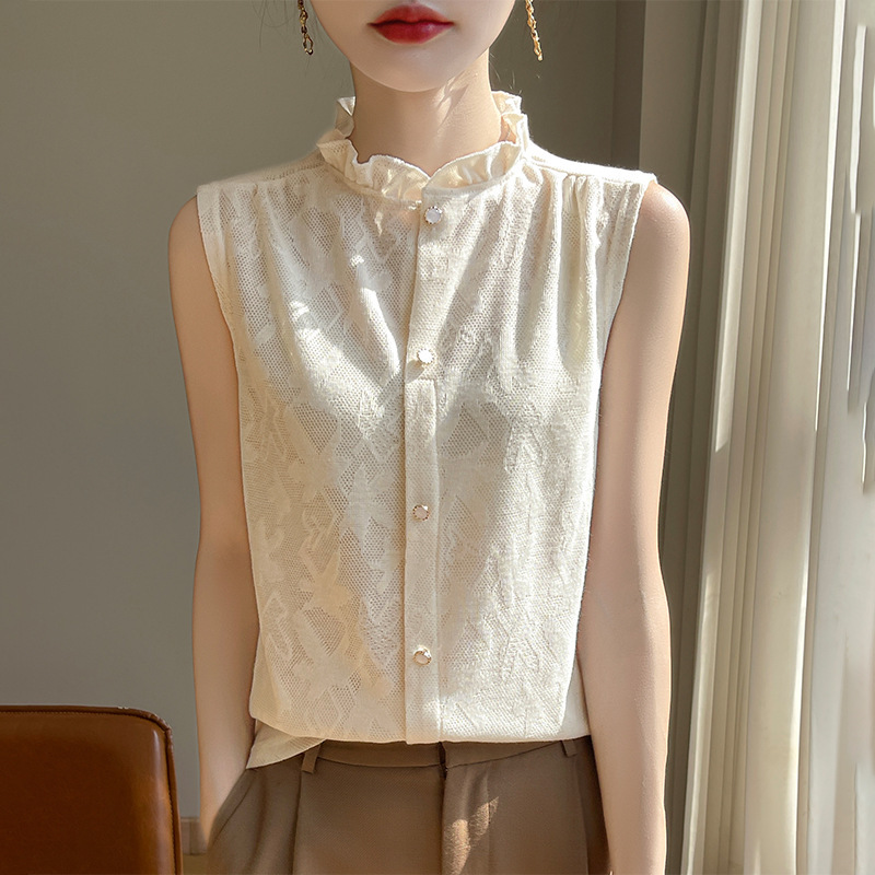 Women's Spring and Autumn Fine Imitation Wool French Style Lace Shirt Top Cardigan