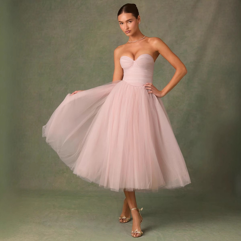 Cross-border European and American 2025 New Strapless Tulle Dress Dress