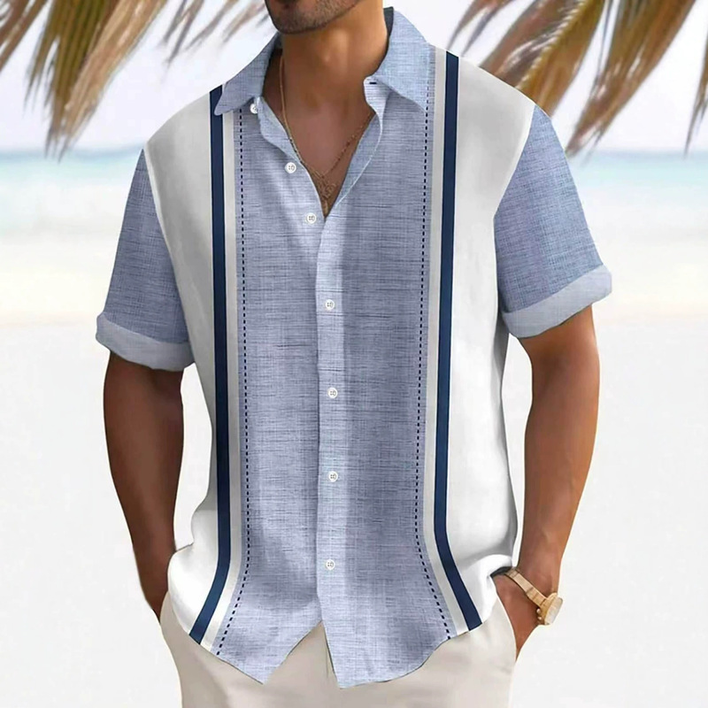 Cross-Border European and American Amazon Independent Site Hot-Selling Hawaiian Vacation 3D Printed Lapel Casual Shirt New in Stock