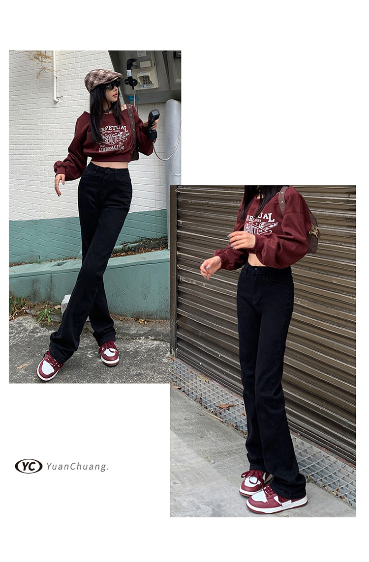 韩版复古高腰直筒牛仔裤女2024夏季新款弹力修身显瘦百搭烟管裤子详情15