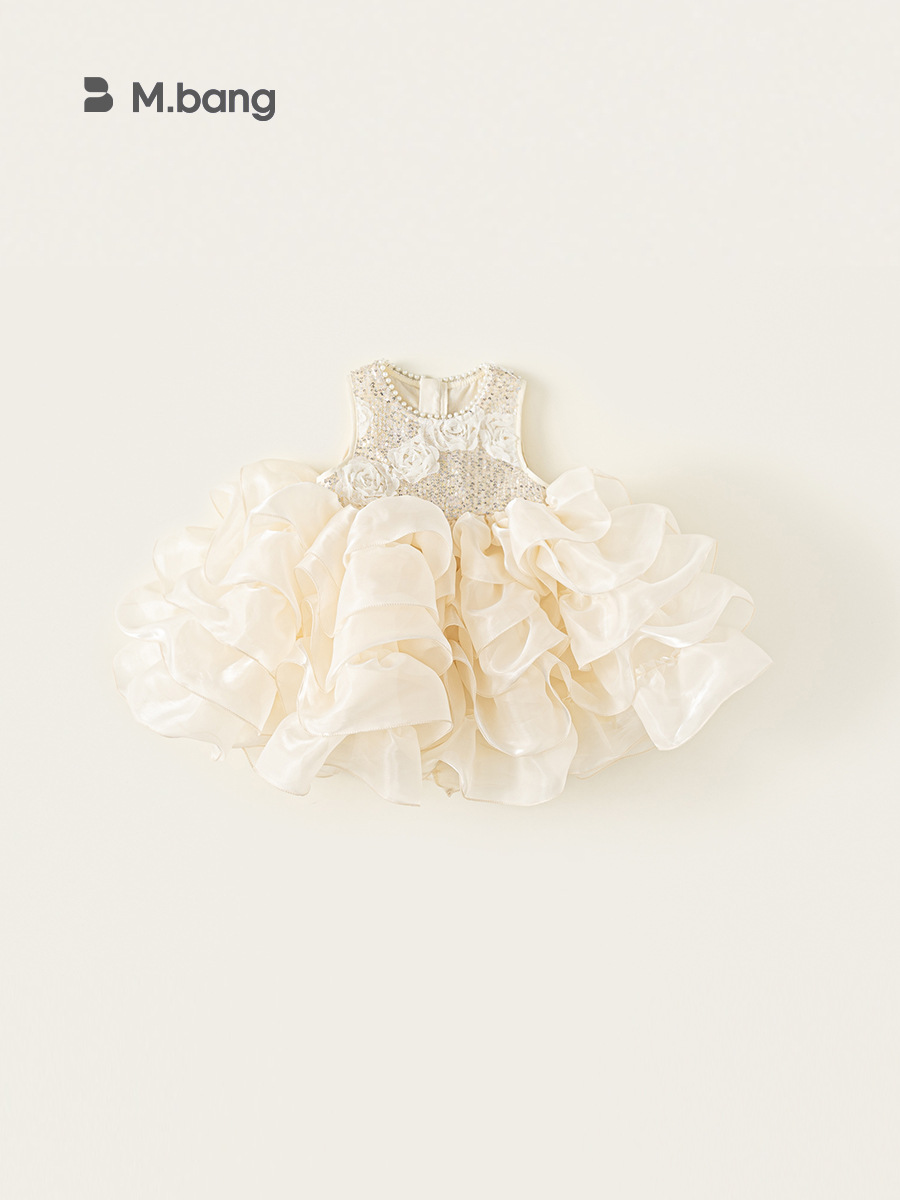 Youbao ropa para niños estilo verano falda para niños cuello redondo falda de malla de perlas vestido suave niña niña vestido de princesa