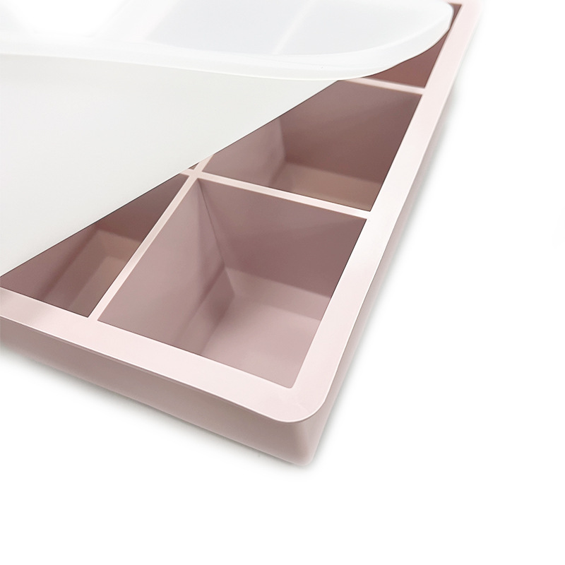 Molde de bandeja de hielo cuadrada de silicona de grado alimenticio de 6 compartimentos con tapa, caja de hielo para cubitos de whisky, juego Morandi listo para la venta