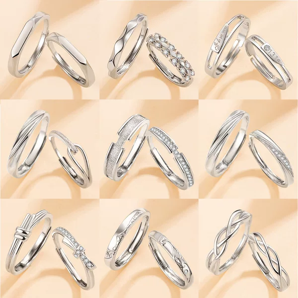 Couple Rings for Men and Women Ins Niche Design Fashion Luxury Zircon Pair Ring Opening Adjustment Ring Diamond Ring Wholesale