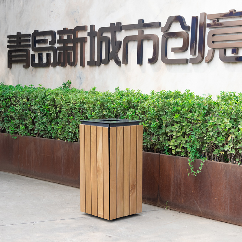 户外垃圾桶钢木创意果皮箱商场广场景区园林学校环卫单桶果皮箱