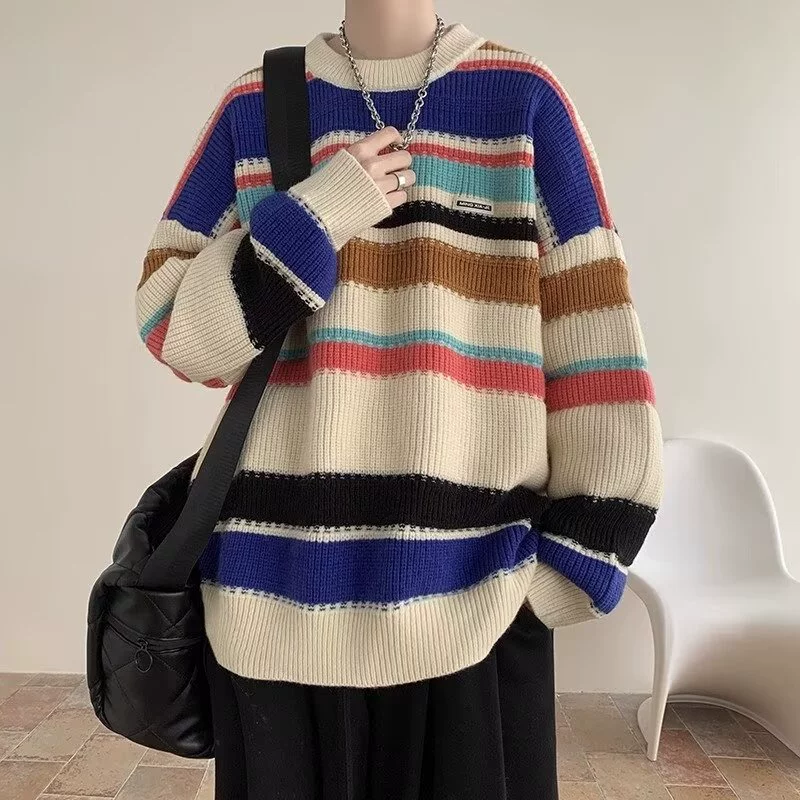 Демисезонный свитер, японская ретро вязаная куртка, круглый ворот, oversize