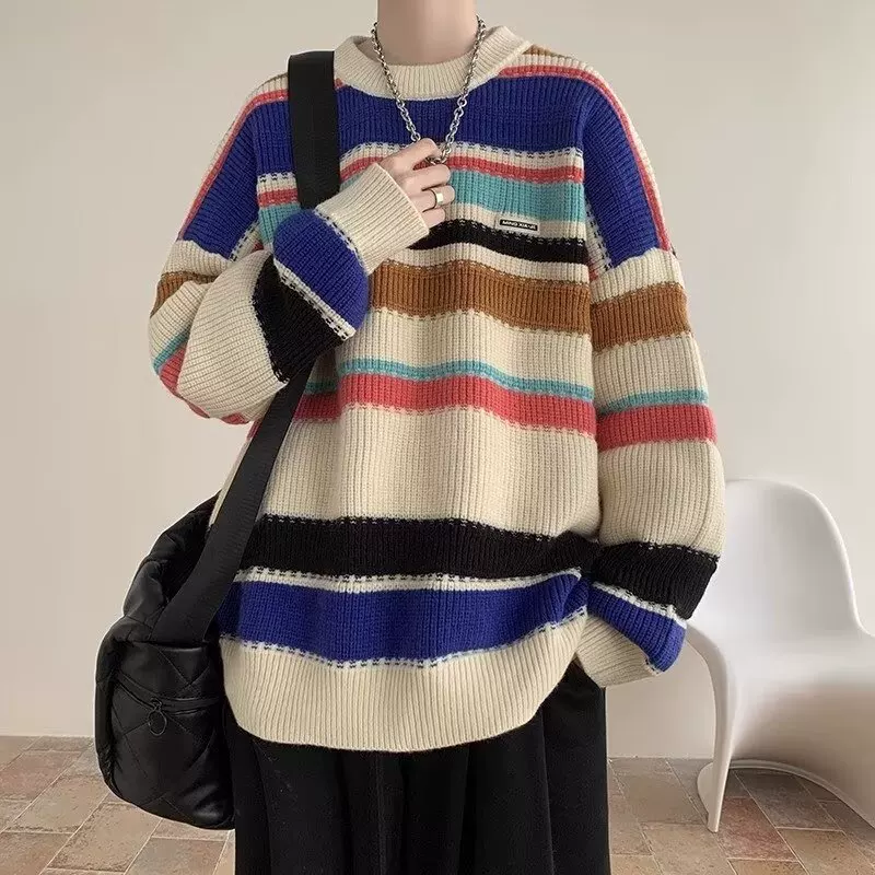 Демисезонный свитер, японская ретро вязаная куртка, круглый ворот, oversize