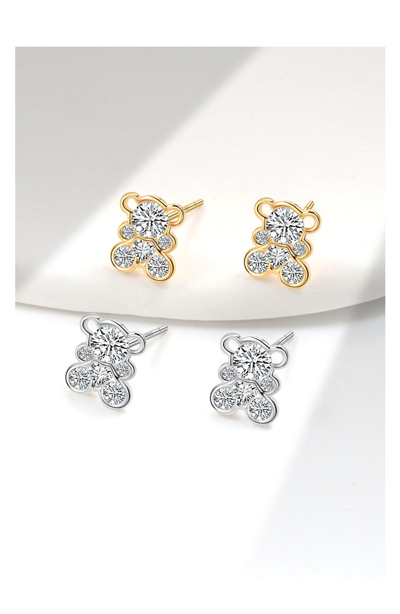 Bear Pattern 1 Pair 18K Gold Plated 925 Sterling Silver 925 Sterling Silver Earrings Bear Ear Studs