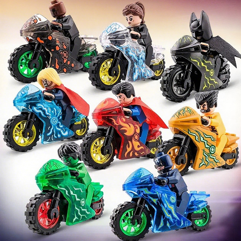 8 Superhero Motorcycle Hero Building Block Minifigure Motorcycle Model Assembled Kidsren's Toy Bagged Export Exclusive Pyp