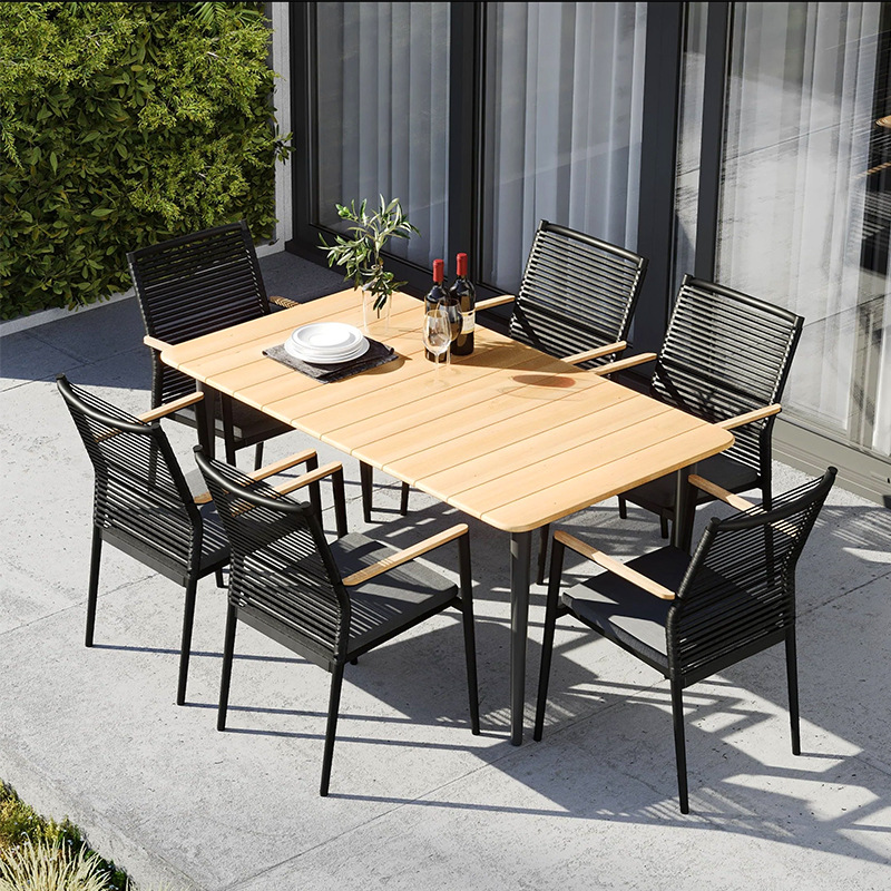 Mesa y silla de balcón al aire libre patio protección solar a prueba de lluvia silla de madera de caña silla mesa de té conjunto de muebles combinados